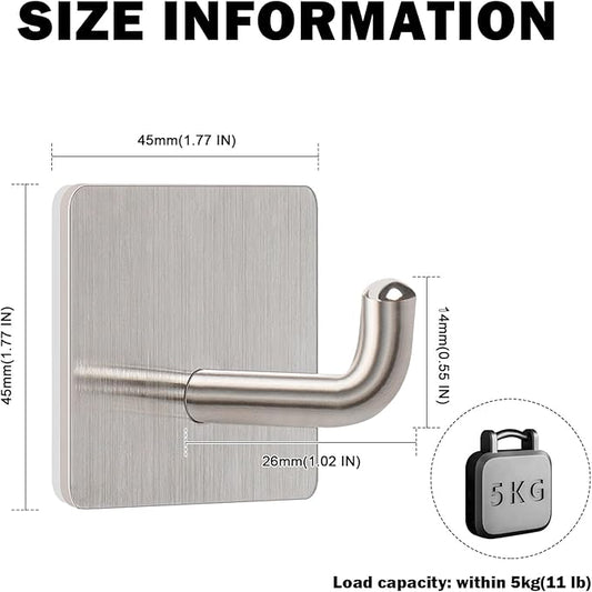 Livabber Adhesive Towel Hooks, 304 Stainless Steel Self Sticky Wall Hooks Waterproof Shower Hooks for Robe/Clothes, No Drilling Towel Hangers for Bathroom Kitchen Bedroom (Brushed Nickel, 10 Packs)