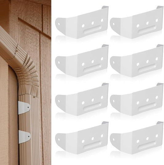 Shimeyao 4 Pcs Gutter Downspout Straps 2 x 3 Inch Downspout Pipe Clip Hidden Bracket, Aluminum Rain Gutter Straps for Secure Wall Mounting (White)