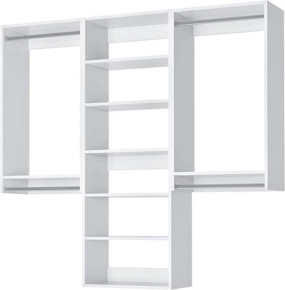 Modular Closets Vista Collection Closet Organizer System - 3 Piece Wall Mounted Kit with Hanging Rods & Shelves, White, Fits Closets 90” or wider