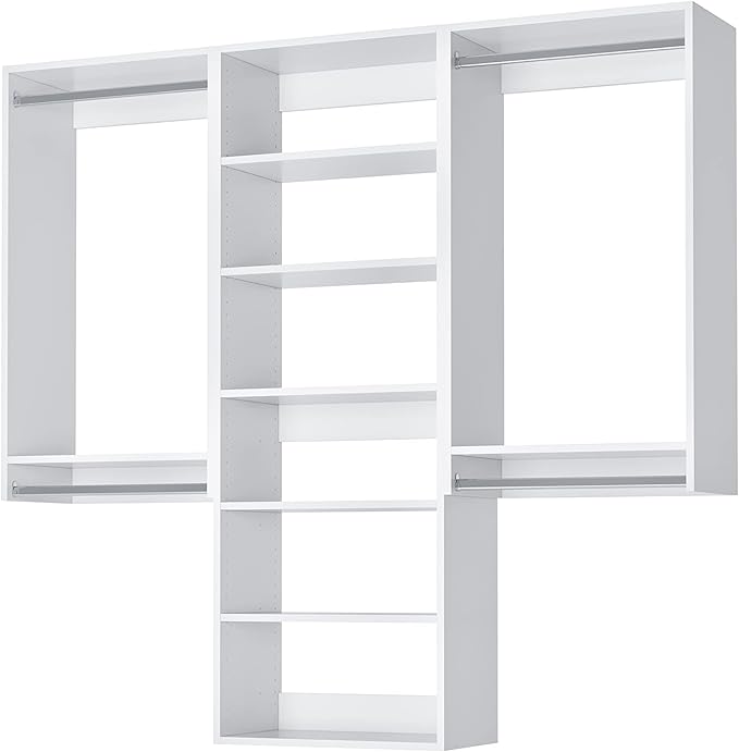 Modular Closets Vista Collection Closet Organizer System - 3 Piece Wall Mounted Kit with Hanging Rods & Shelves, White, Fits Closets 69” or wider.