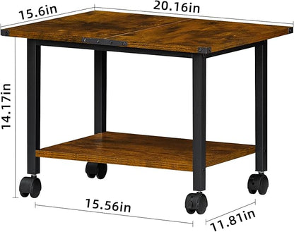 Lerliuo Under Desk Printer Stand, 2-Tier Industrial Mobile Printer Table with Storage Shelf and Steel Frame, Rolling Printer Cart Holder with Lockable Wheels for Home, Office (Rustic Brown)