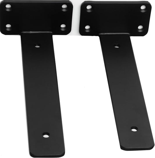 2 Pack - 10 inch Black Hidden L Shelf Bracket (1/5 Inch Thicked) Iron Floating Shelf Brackets Rustic Industrial Metal Brackets for Shelf Support