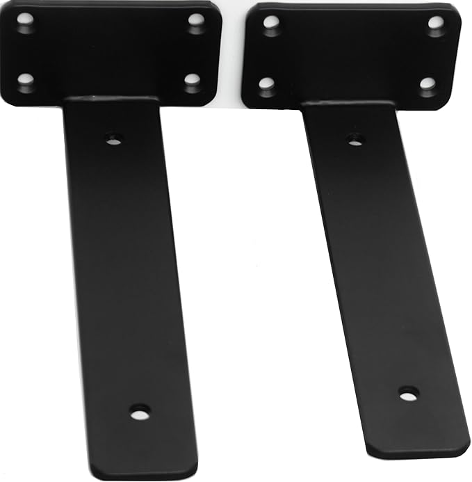 2 Pack - 5 inch Black Hidden L Shelf Bracket (1/5 Inch Thicked) Iron Floating Shelf Brackets Rustic Industrial Metal Brackets for Shelf Support