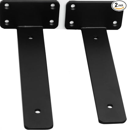 2 Pack - 8 inch Black Hidden L Shelf Bracket (1/5 Inch Thicked) Iron Floating Shelf Brackets Rustic Industrial Metal Brackets for Shelf Support