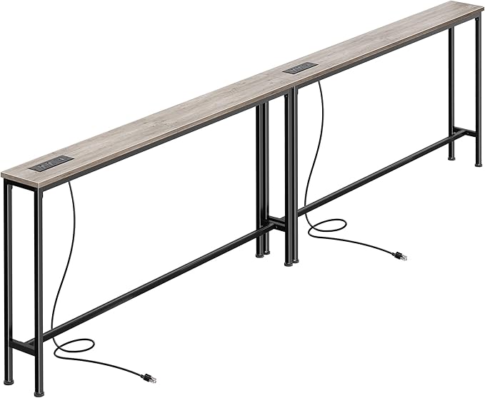 SUPERJARE 102.4 Inch Sofa Table with Power Outlets and USB-C Ports, 5.9 Inch Narrow Console Tables, Entryway Hallway Couch Tables with Storage, Behind Sofa, Small Spaces, Living Room, Oak