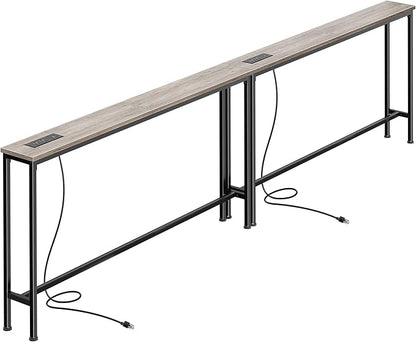 SUPERJARE 102.4 Inch Sofa Table with Power Outlets and USB-C Ports, 5.9 Inch Narrow Console Tables, Entryway Hallway Couch Tables with Storage, Behind Sofa, Small Spaces, Living Room, Oak