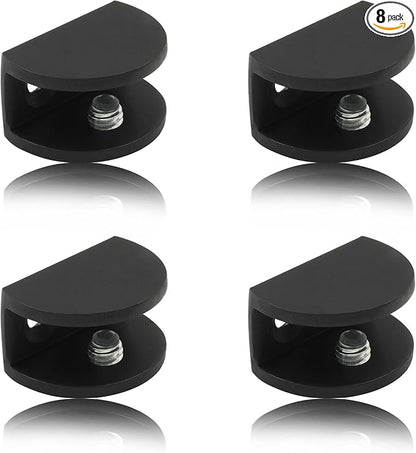 Litoexpe 8pcs Adjustable Frameless Shelf Bracket, Aluminum Alloy Shower Clamp Clip for 8-10mm Wood/Glass, Wall Mount Support Holder with Mounting Screws, Matte Black