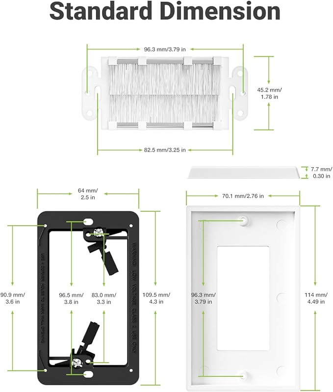 Brush Wall Plate with Mounting Bracket, 4 Pack Cable Pass Through Decorator Cover for Low Voltage Wires, Single Gang Cord Hider for TV Home Theater System
