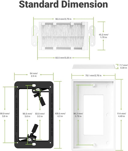Brush Wall Plate with Mounting Bracket, 4 Pack Cable Pass Through Decorator Cover for Low Voltage Wires, Single Gang Cord Hider for TV Home Theater System