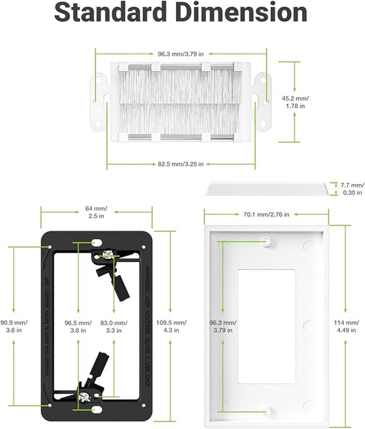 Brush Wall Plate with Mounting Bracket, 4 Pack Cable Pass Through Decorator Cover for Low Voltage Wires, Single Gang Cord Hider for TV Home Theater System