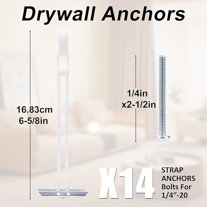 Drywall Anchor with Included Bolts for 1/4-20 Fastener Size, Wall Anchors Drywall Heavy Duty for TV Mounting, Hollow-Wall Anchors Screws Kit Holds Up to 270 Pounds Each in 1/2-in Drywall-14 Pack