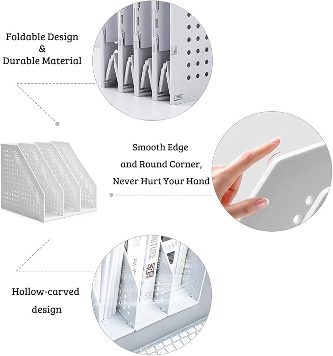 SAYEEC Desktop File Magazine Folder Holder 3 Section Plastic Hollow Documents Foldable Organizer Files Cabinet Shelf Frames Dividers Rack Display and Storage