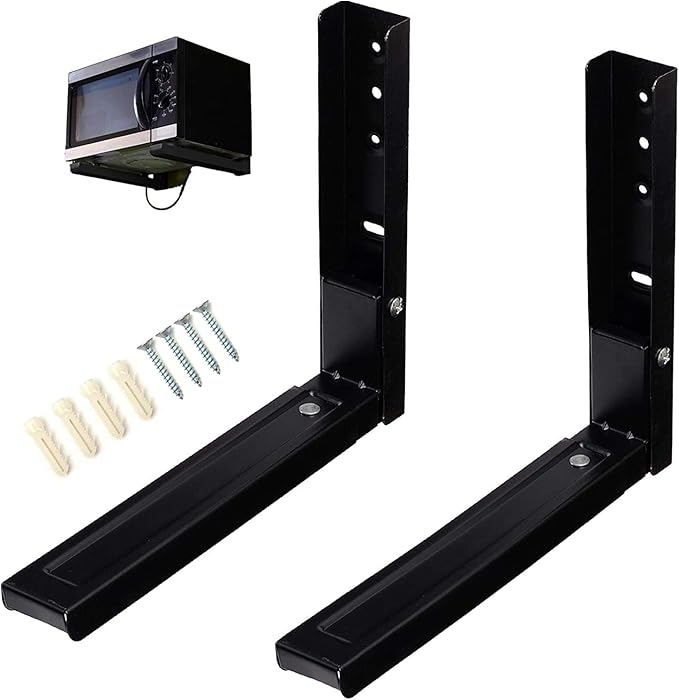 Microwave Wall Mount Brackets, Foldable Arm Adjustable Extensible Wall Hanging Microwave Brackets Oven Stand Shelf Rack Load 100 lb (Black)