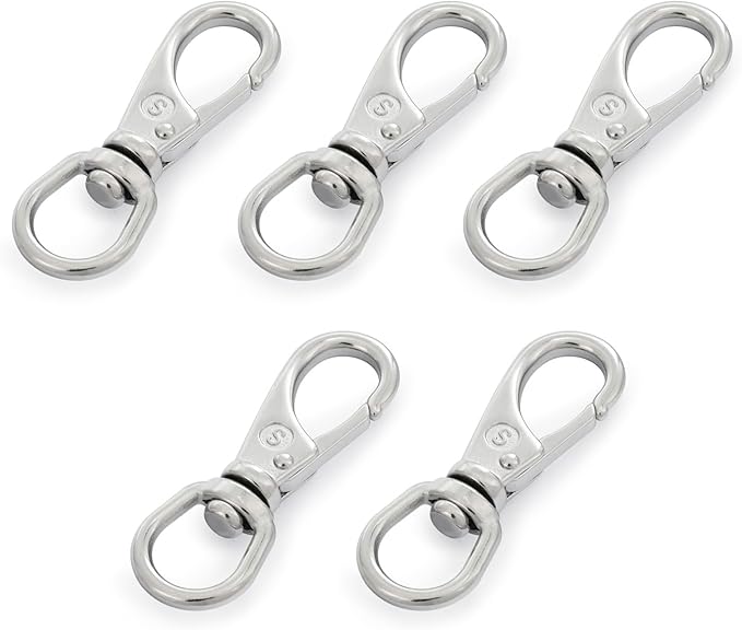 SHONAN 2.7 Inch Swivel Snap Hooks, 5 Pack Small Stainless Steel Spring Clips, Flag Pole Clips, Scuba Diving Clips Spring Hooks for Dog leashes, Keychains, Bird Feeders, Pet Chains