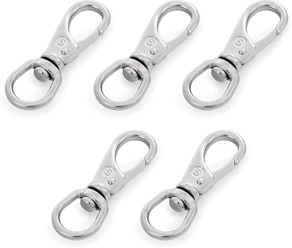 SHONAN 2.7 Inch Swivel Snap Hooks, 5 Pack Small Stainless Steel Spring Clips, Flag Pole Clips, Scuba Diving Clips Spring Hooks for Dog leashes, Keychains, Bird Feeders, Pet Chains