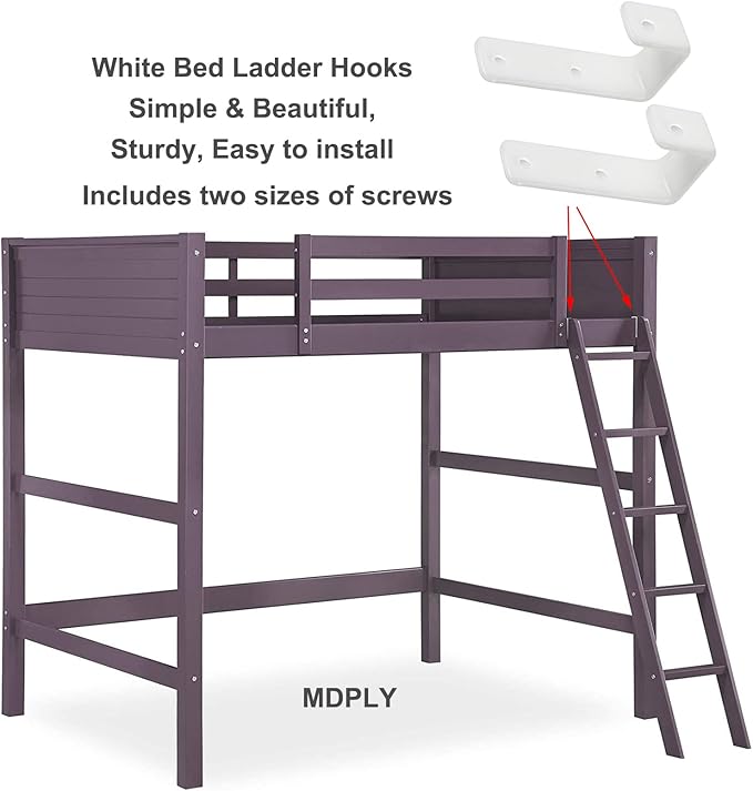 4 Pack Bunk Bed Ladder Hook, Inside 1" Kids Bunk Bed Replacement Hardware, White PVC Metal Loft Bed Ladder Hooks, Camper/Rv Bunk Ladder J Brackets with 2 Size Screws (4 Pcak, White)