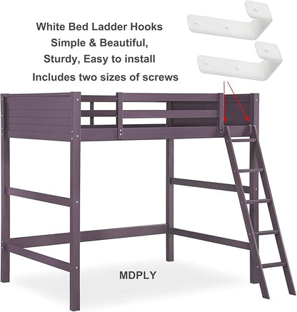 4 Pack Bunk Bed Ladder Hook, Inside 1" Kids Bunk Bed Replacement Hardware, White PVC Metal Loft Bed Ladder Hooks, Camper/Rv Bunk Ladder J Brackets with 2 Size Screws (4 Pcak, White)