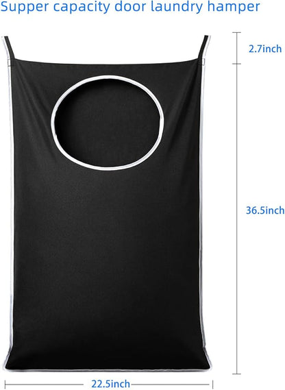 2 Pack XL Hanging Laundry Hamper, Extra Large Tear-Resistant Door Organizer with 2 Hook Types, Space-Saving Laundry Bag (36.5" x 22", Black)
