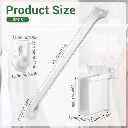8 Pcs Wire Shelf Brackets, 12 Inch White Shelf Support Bracket for Wire Shelving with 10 Wires Shelves Clips and 4 End Brackets, Metal Closet Support Bracket for Closet Shelves Racks and Wardrobe