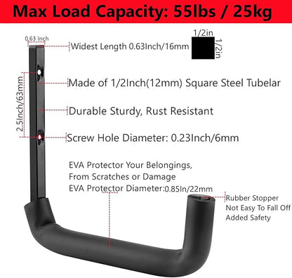 8 Pack Garage Storage Hooks,10 Inch Heavy Duty Ladder Storage Hanger, Wall Mounted Utility Rack