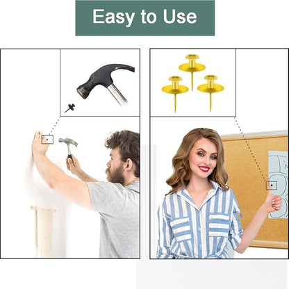30 PCS Picture Hangers Hooks for Drywall, Gold Push Pins Double Headed Nails Thumbtacks for Wall Hangings Picture, Decorative Small Pins for Cork Board Home Office Photo Decorations