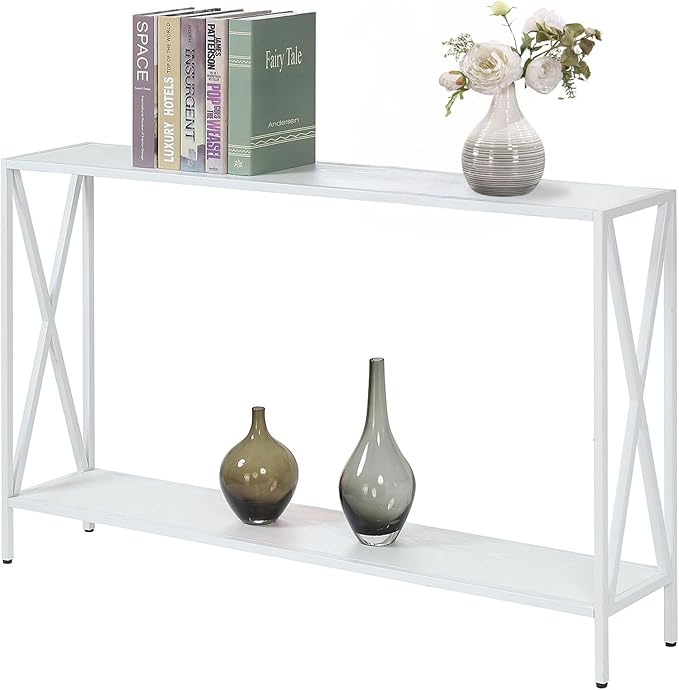 Convenience Concepts Tucson Console Table 47.25" - Modern Sofa Table with Storage Shelf, Entryway Hall Table for Living Room, White/White