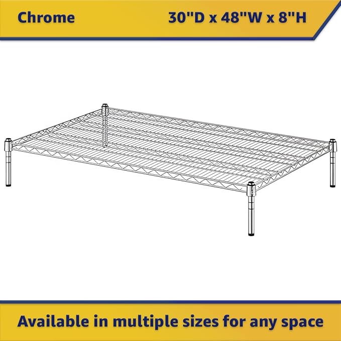 30" x 48" x 8" Chrome Wire Storage Shelf, Dunnage Rack, Commercial 1 Tier Small Shelf