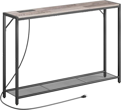Sofa Table with Power Outlet, 43.7" Console Table with USB Ports, Behind Couch Table, Entryway Table for Living Room, Entryway, Foyer, Metal Frame, Adjustable Feet, Greige CTHG11E01Z1N1
