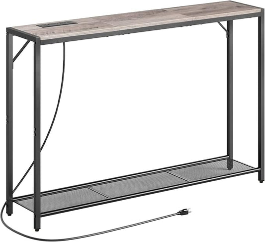 Sofa Table with Power Outlet, 43.7" Console Table with USB Ports, Behind Couch Table, Entryway Table for Living Room, Entryway, Foyer, Metal Frame, Adjustable Feet, Greige CTHG11E01Z1N1