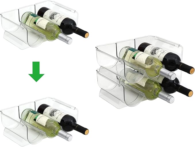 Set of 2 Stackable Tabletop Wine Rack, Free-Standing Counter Top Water Bottle Storage Organizer, Plastic Wine Rack for Kitchen Countertop, Cabinet and Fridge Organization, 3-Bottle 2 Packs