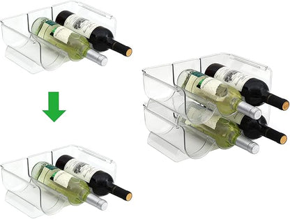 Set of 2 Stackable Tabletop Wine Rack, Free-Standing Counter Top Water Bottle Storage Organizer, Plastic Wine Rack for Kitchen Countertop, Cabinet and Fridge Organization, 3-Bottle 2 Packs