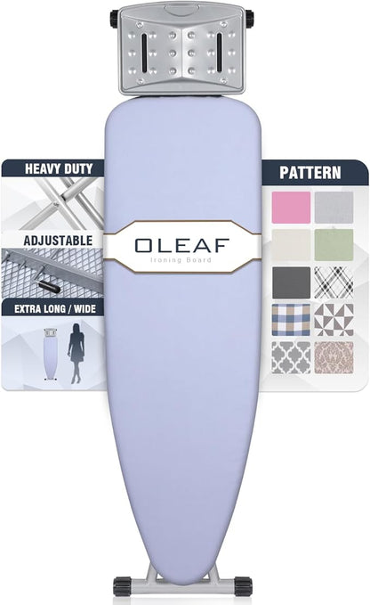 oleaf Ironing Board with Cover and Thicken Pad 43 x 13 Height Adjustable Full Size Foldable Iron Board with Iron Rest, Stable Steel Legs, Metal Construction, Heat Resistant, Sky Blue