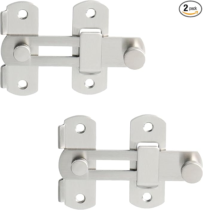 Alise 2Pcs 4 inch Flip Latch Gate Latches, Safety Door Lock for Barn Wood Fence Sliding French Doors,Heavy Duty SUS304 Stainless Steel Gate Hardware Brushed Nickel MS9500LS-2P