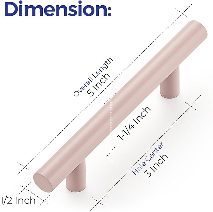 Ravinte 50 Pack | 5 Inch Cabinet Pulls Pink Stainless Steel Kitchen Drawer Pulls Cabinet Handles 5 InchLength, 3 Inch Hole Center