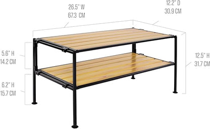 Seville Classics Sturdy Freestanding Storage Shelf for Bedroom, Closet, Entryway, Dorm Room Organizer Stackable Durable Metal Shoe Rack Countryside Aspen Slat, 2-Tier
