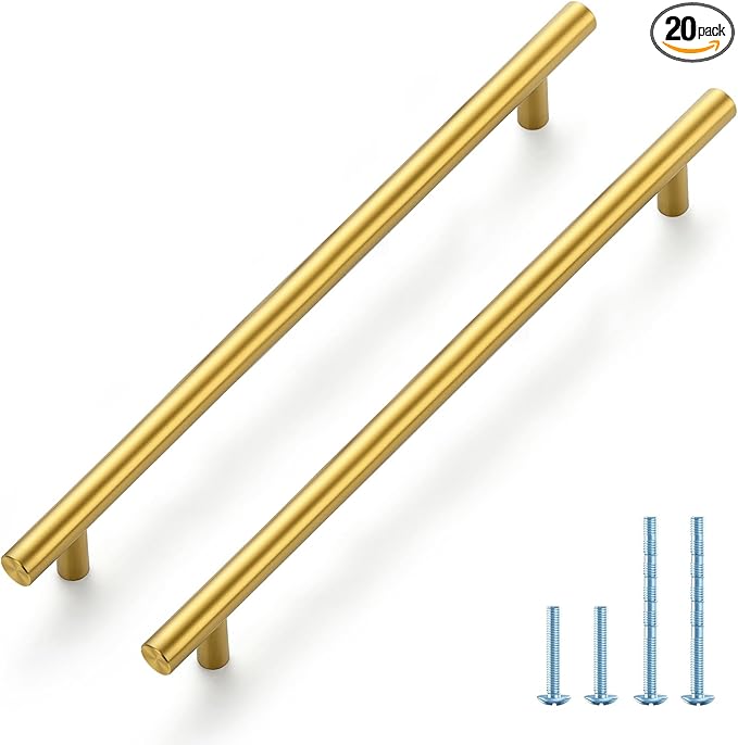 JOY DECOR 20 Pack 11-3/10 Inch Cabinet Pulls Kitchen Cabinet Handles with 8-3/4 Inch Hole Center Brushed Brass Cabinet Hardware Stainless Steel Kitchen Drawer Pulls 224mm Hole Centers