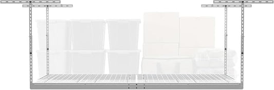 MonsterRax Overhead Garage Storage Rack - 4 x 8 Ceiling Rack for Garage Racks, Organization Shelving, Adjustable Hanging Shelf, White, 12"-21" Height Adjustment