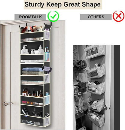 2 Pack Over The Door Hanging Organizer 5-Shelves and 10 Side Pockets, Over The Door Storage for Bathroom and Bedroom, Back of Door Organizers for Kid's Toys (13"x5"x44", Black)