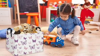 Essme Rectangular Butterfly Baskets,Kids Storage Basket with Handles for Girls Room Decor, Girls Storage Bin（Purple Butterfly）