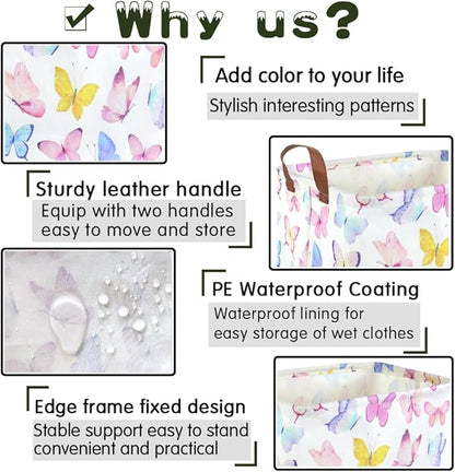 Rectangular Butterfly Basket,Girls Basket, Foldable waterproof cute storage basket,Kids Storage Bin,Toy gift Organizer,Girls Room Decor,Butterfly Room Decor,Gift Box(Colorful Butterflies)