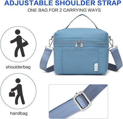 NOL Natural Organic Lifestyle Small Insulated Lunch Bags for Women Cooler Bag Lightweight Nylon Waterproof Lunch Box For Work (Small, Dusty blue)