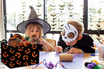 Essme Rectangular Halloween Basket,Kids Baskets Empty with Handles for Kids Halloweens Room Decor,Boys and Girls,Candy Basket（Funny face）