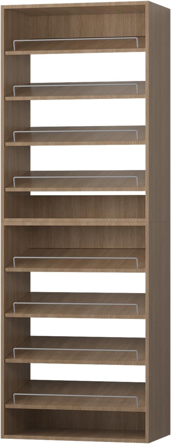 ROOMTEC Modular Closet System, 19.5" Shoe Shelf Closet Tower Wall-Mounted Closet Organizer, Wooden Tower for Walk-In Closets, Wardrobe Storage Kit, Wood