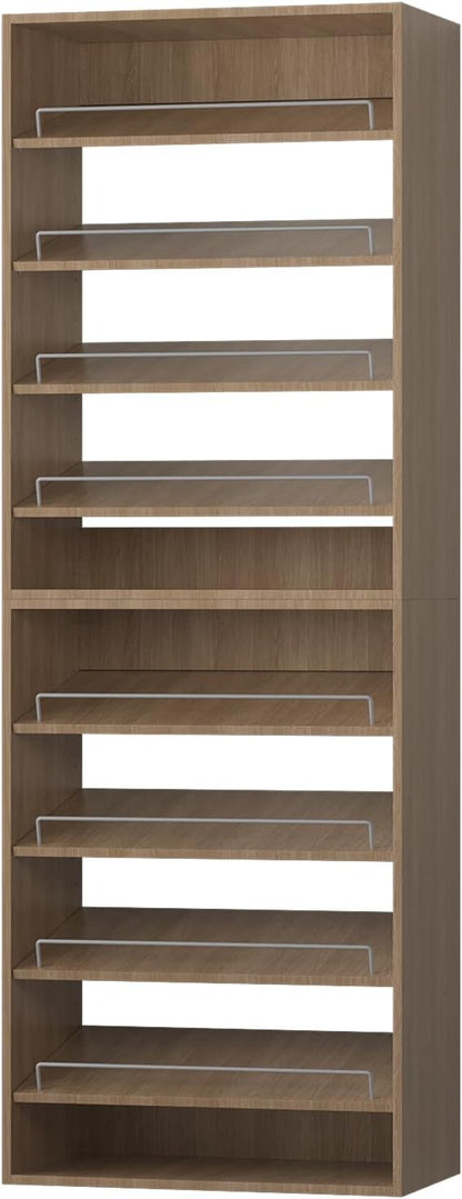 ROOMTEC Modular Closet System, 19.5" Shoe Shelf Closet Tower Wall-Mounted Closet Organizer, Wooden Tower for Walk-In Closets, Wardrobe Storage Kit, Wood