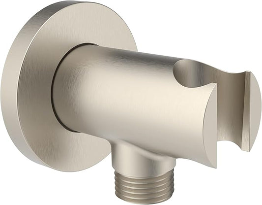 Aquaiaw Wall Supply Elbow with O-Ring Flange, Tapered 1/2 NPT Female Inlet, Solid Brass Wall Union W/Handshower Holder, Round Supply Elbow W/Hand Shower bracket, PVD Brushed Nickel, G1/2 Outlet