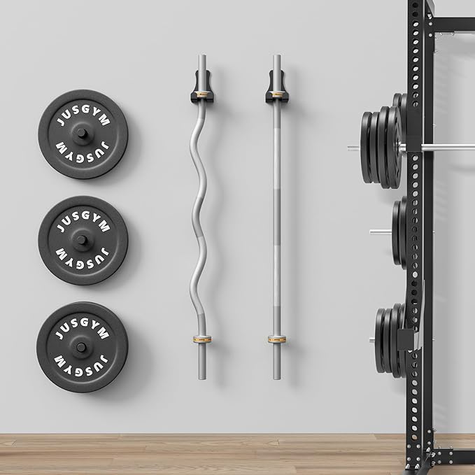 Barbell Wall Holder, Durable Olympic Barbell Hanger with Protective Pad, Space Saving Barbell Holder for Squat Rack, Home Gym and Garage, Holds Under 33mm Bar Size