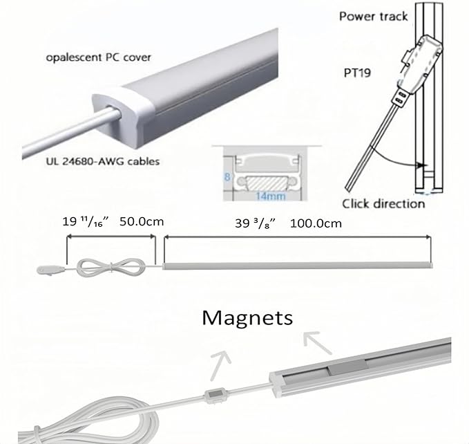 Gondola Shelving Lights 40" kit with 4 pcs 6000K Pure White LED Light Bars, LED Driver and Accessories Suits for Super Market Retail Display Shelves via Magnets to fit Under Shelf (40" 4PCS)