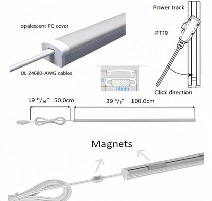 Gondola Shelving Lights 40" kit with 4 pcs 6000K Pure White LED Light Bars, LED Driver and Accessories Suits for Super Market Retail Display Shelves via Magnets to fit Under Shelf (40" 4PCS)