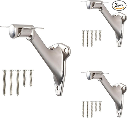 3" Stair Handrail Bracket, 3 Pack Hand Rail Brackets for Stairs Light-Duty, Stair Railing Bracket, Banister Brackets for Indoor Stairs, Satin Nickel Finish, HOME MASTER HARDWARE