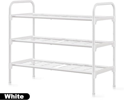 3-Tier Shoe Rack Organlzer, Rustproof lron, Spaclous Shoe Storage Shelf for Closet or Entryway, Fits Sneakers & Slippers, White